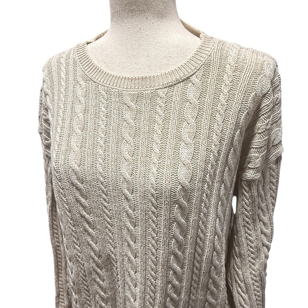Bushwacker VTG Cable Knit Sweater Oatmeal Cream Size Medium Fisherman Cotton - Picture 3 of 11